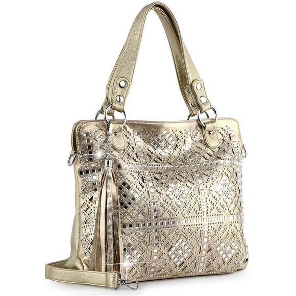Women's Gold Rhinestone Tote Evening Bag For Party Wedding And Cocktail Prom - Picture 2 of 2